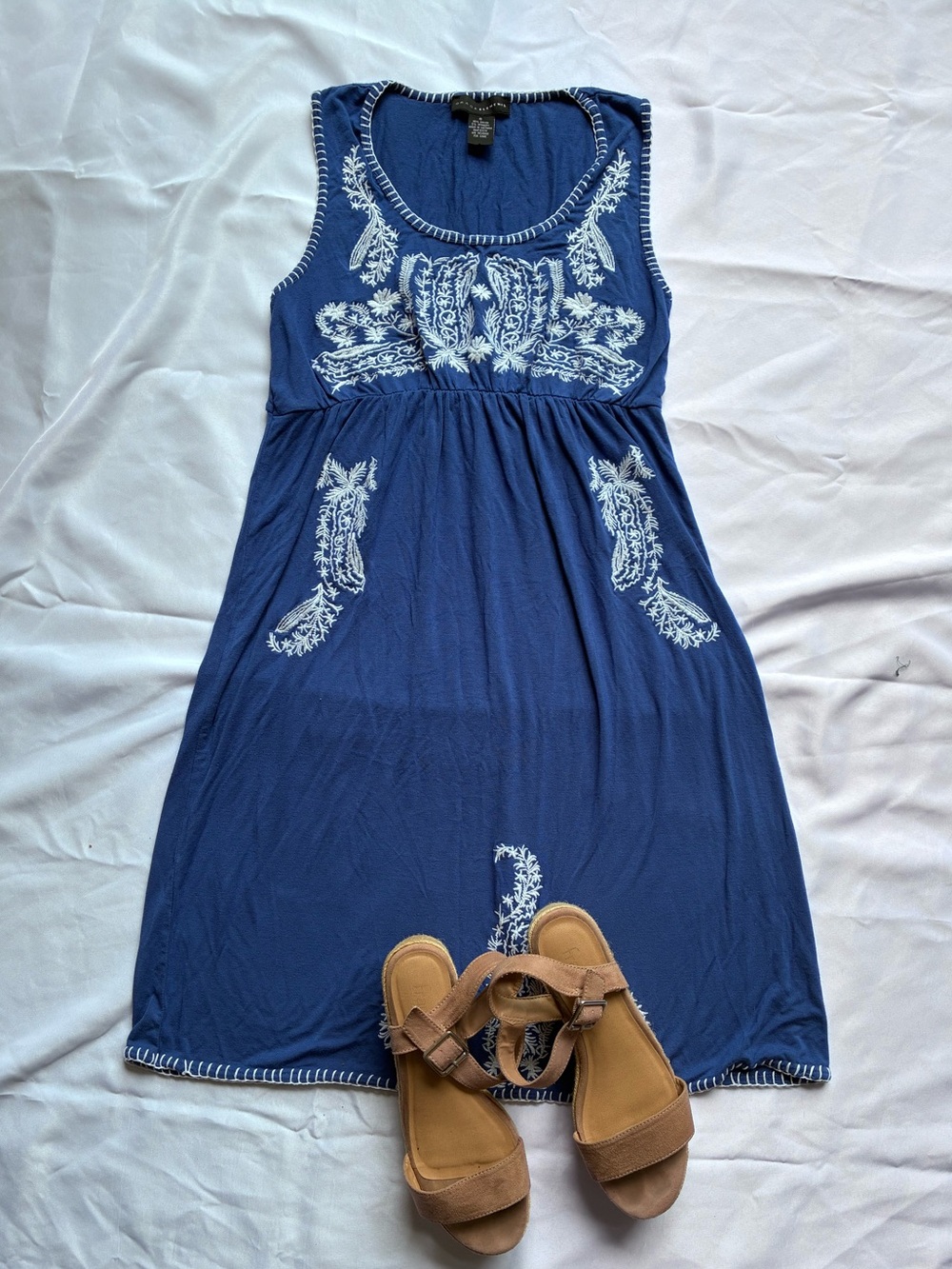 Grace Elements Royal Blue Dress with White Embroidery Detail